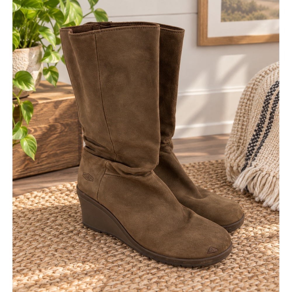 KEEN Akita Mid Brown Women's Brown Suede Wedge Tall Boots Size 8.5